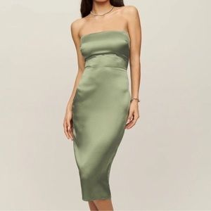 Reformation Artichoke Oaklie Silk Midi Dress in Green NWT